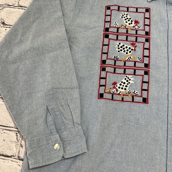 Vintage Casey Coleman Chicken Egg Farmhouse Embroidered Button Shirt Women’s XL? - Picture 2 of 10